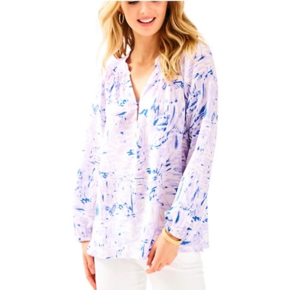 Lilly Pulitzer “Elsa” Rock the Boat 100%‎ Silk Blouse Size Small